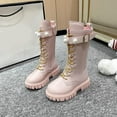 thumbnail image 5 of Girls Boots,Winter Autumn Girls Fashion Boots With Pearl Buckle and Golden Laces High Top Footwear Youth Teen,Toddler Boots,Red,9-9.5 Years, 5 of 8