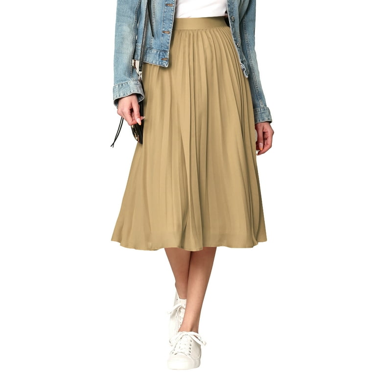 Womens elastic waist khaki clearance skirt