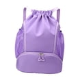thumbnail image 3 of Mochila con cordón para hombre y mujer, bolsa de baloncesto con cordón para playa, natación, bolsillos laterales y compartimento para zapatos, bolsa Púrpura, 3 of 8