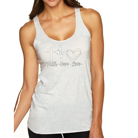 Wild Bobby, Faith.Hope.Love Heart Beat, Inspirational/Christian, Women Tri-Blend Racerback Tank Top, Heather White, Large