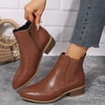 thumbnail image 5 of Women Plus Size Round Toe Low Block Heel Ankle Boots Side Zipper Short Booties Daily Casual Shoes Brown 9.5(43), 5 of 9