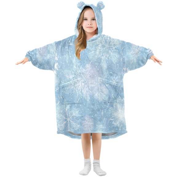 Wearable Blanket with Sleeves and Pocket Oversized Hooded Sweatshirt 3-14 YR Delicate Snowflakes Patter S