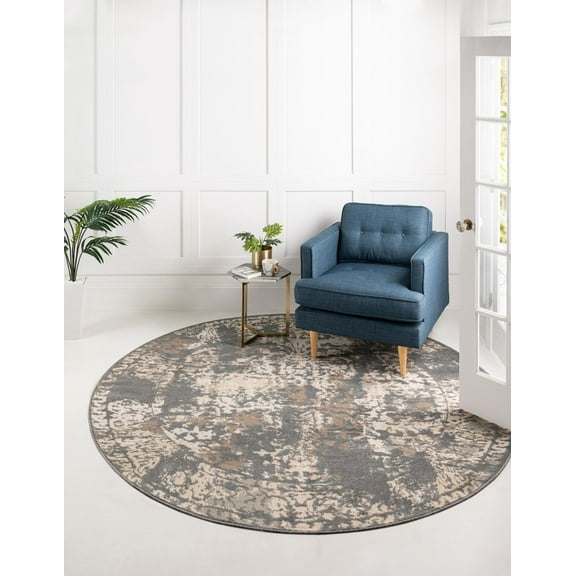 Unique Loom Tuareg Collection Area Rug - Mirage (8' Round Gray/Beige)