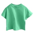 thumbnail image 5 of CAICJ98 Girls Short Sleeve T Shirts Toddler Summer Solid Color Crop Tops Crewneck Fashion Girls Tee Shirts Green,5-6 Years, 5 of 5