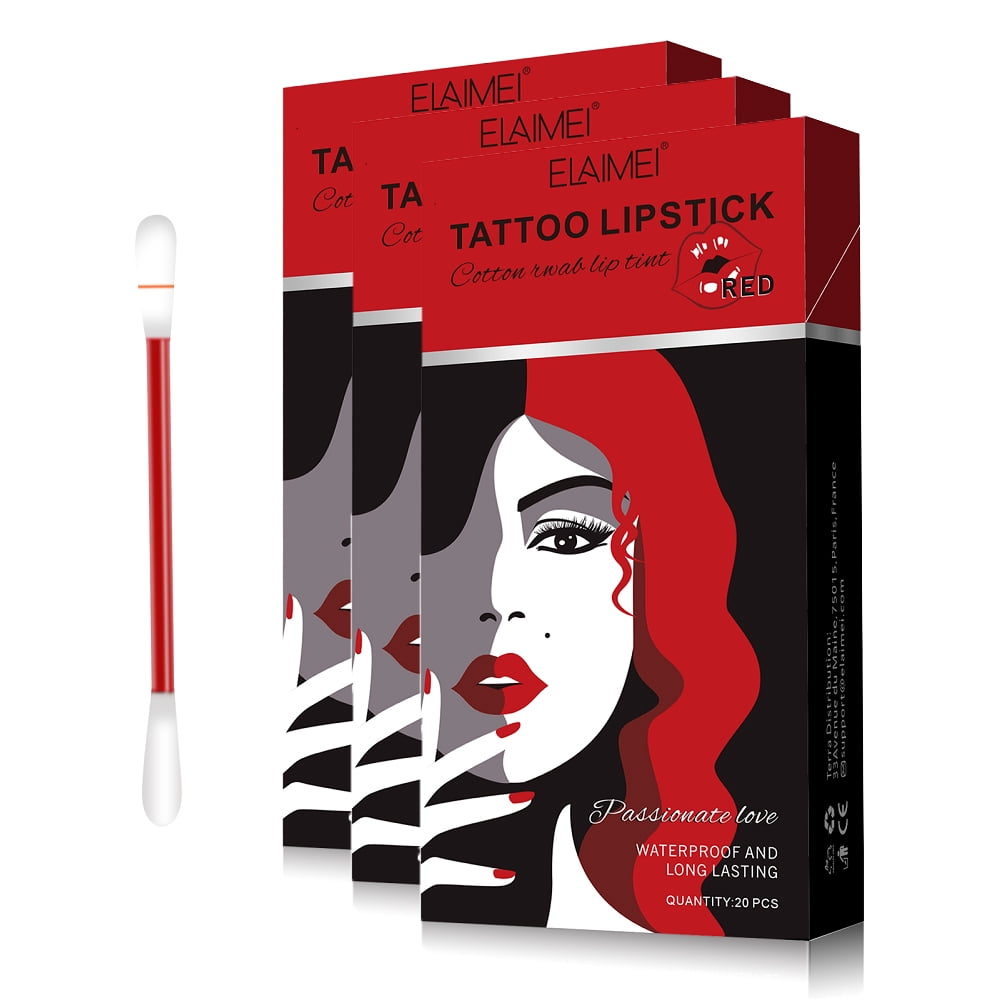 SEFUDUN 20 Pcs Tattoo Lipstick Cotton Swab Lip Tint Disposable Long