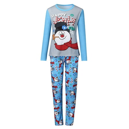 

luethbiezx Christmas Family Clothes Dad Mom Kids Dnowman Print Long Sleeve Top+Long Pants Pajama Set