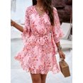 thumbnail image 5 of Women's Ruffled Printed Surplice Mini Dress with Half Sleeves Tie Front Flowy Hem 100% Polyester Fabric Casual, 5 of 19