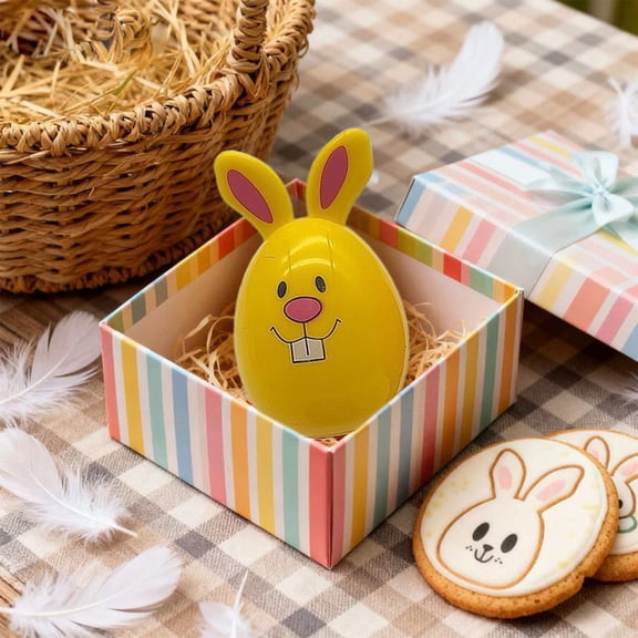 EWASWON Easter Eggs Plastic, 3" Yellow Bunny Candy Eggs Fillable Treat Boxes for Easter Basket Stuffers & Party Favors (2 Pack)