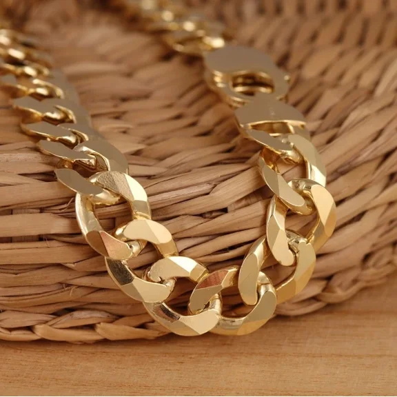 18K Gold Plated Cube Curb Chain 925 Sterling Silver Men & Women Necklace 20"