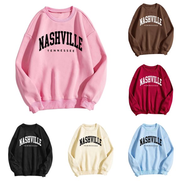 Tanghaowl Women Sweatshirt Letter Print Oversize Crewneck Long Sleeve Pullover Top with Soft Warm Thermal Fabric Pink S
