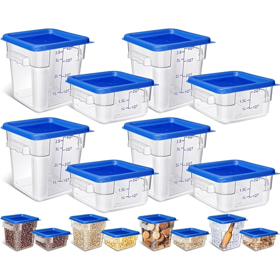 8 Pcs Restaurant Food Storage Containers with Lids Set 2Qt and 4Qt Commercial Restaurant Square Storage Containers Clear Food Cereal Container for Kitchen Freezer and Dishwasher Safe
