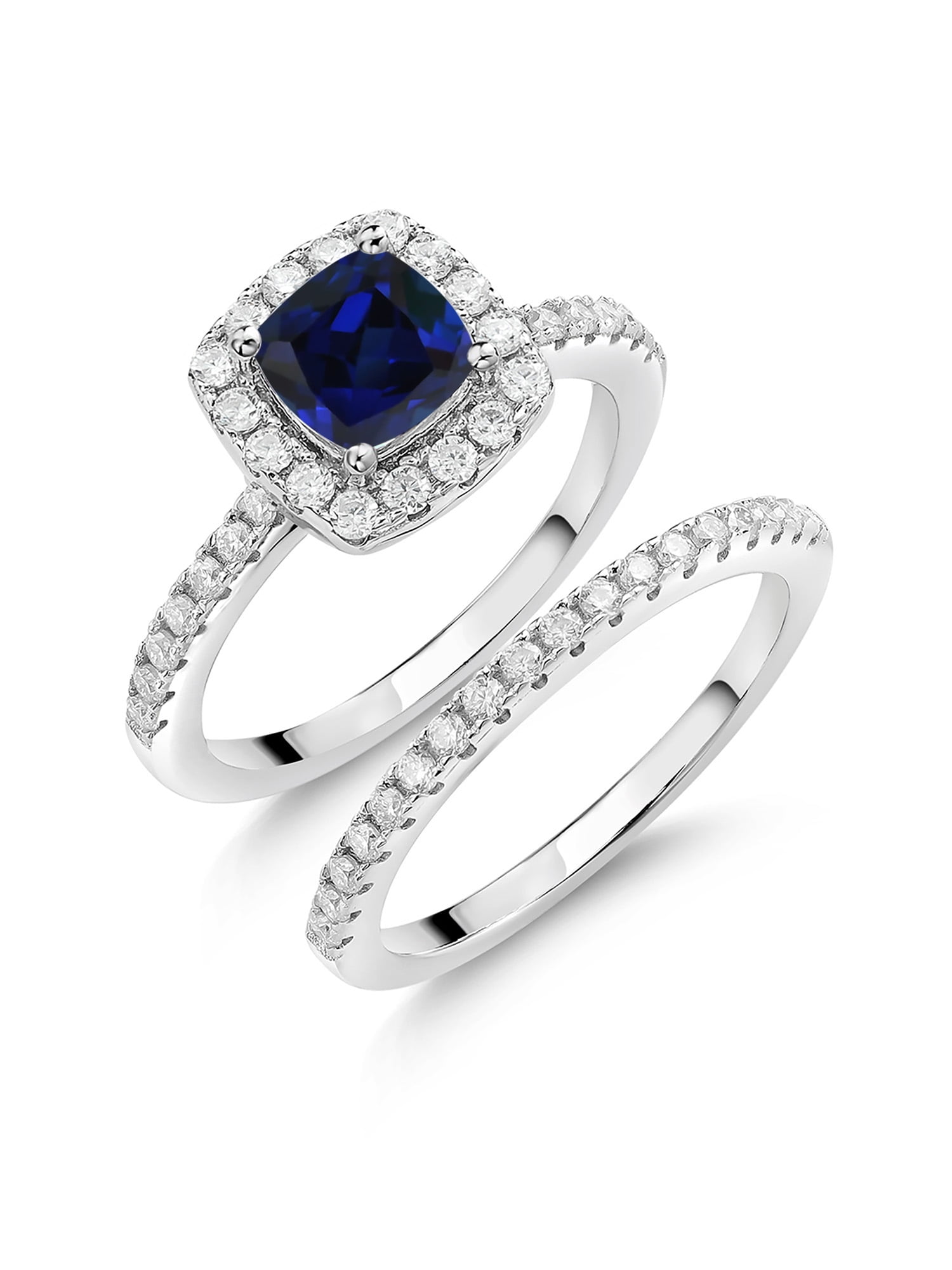 6 MM Cushion Sapphire Double Halo Ring with Solitaire Accents 925 Silver