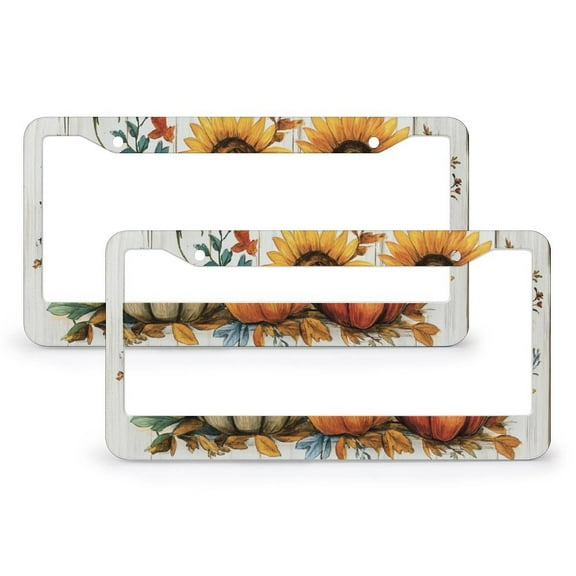 License Plate Frames Be Thankful Flowers Fall Pumpkin Car License Plate Frame 2 Pcs Set Pumpkin Sunflower Leaves Stainless Aluminum License Plate Frame for Men/Women 12.3" X 6.3"
