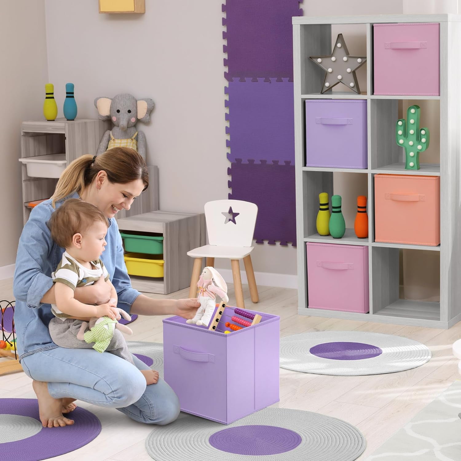 Sorbus 11" Storage Cube Bins (6-Pack) for Kid's Nursery, Playroom, Home Organization - Pink, Orange, Purple