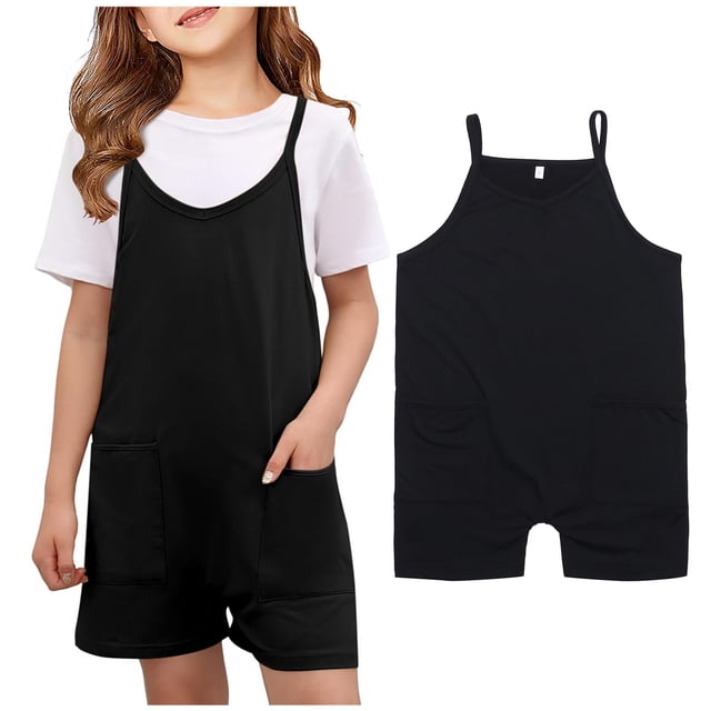 Kids Jumpsuit For Girls Spaghetti Strap Rompers With Pockets Shorts Romper Girls Outfits Size 8-10