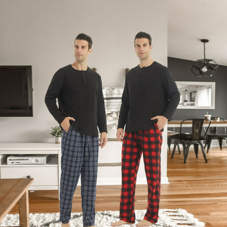 YUSHOW 2 Pack Mens Flannel Pajamas Pants Cotton Buffalo Plaid Pjs Bottoms  Soft Warm with Button Fly Male Size M