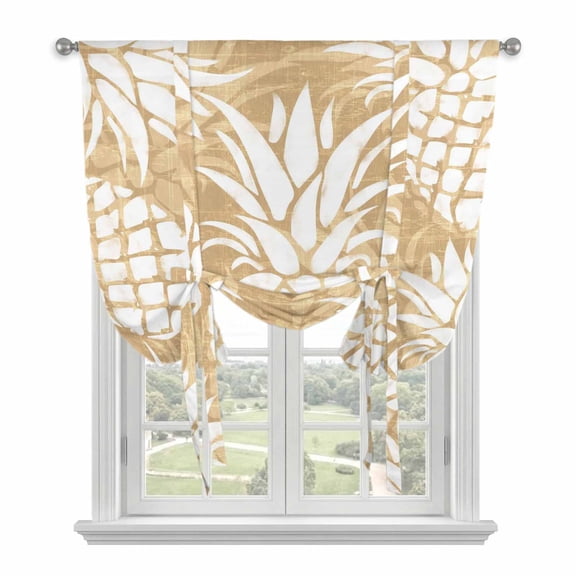 Beige Yellow Pineapple Tie Up Curtains for Small Windows,Adjustable Rod Pocket Valance 45 Inch Short, Tropical Summer Botanical Fruits Window Treatment Balloon Roman Blind Shade, 34" x 45"