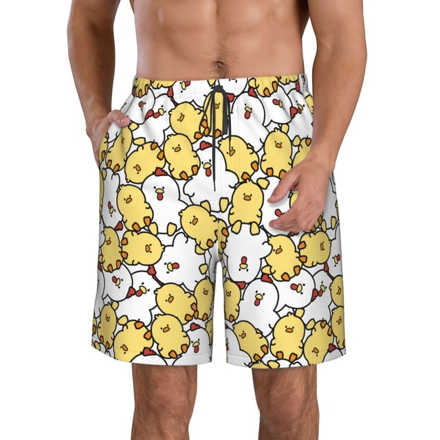 Fotbe Cartoon Chicken Trajes de Baño Estampados para Hombre, Shorts de Verano de Secado Rápido, Ropa de Playa, Bañadores-3X-Large