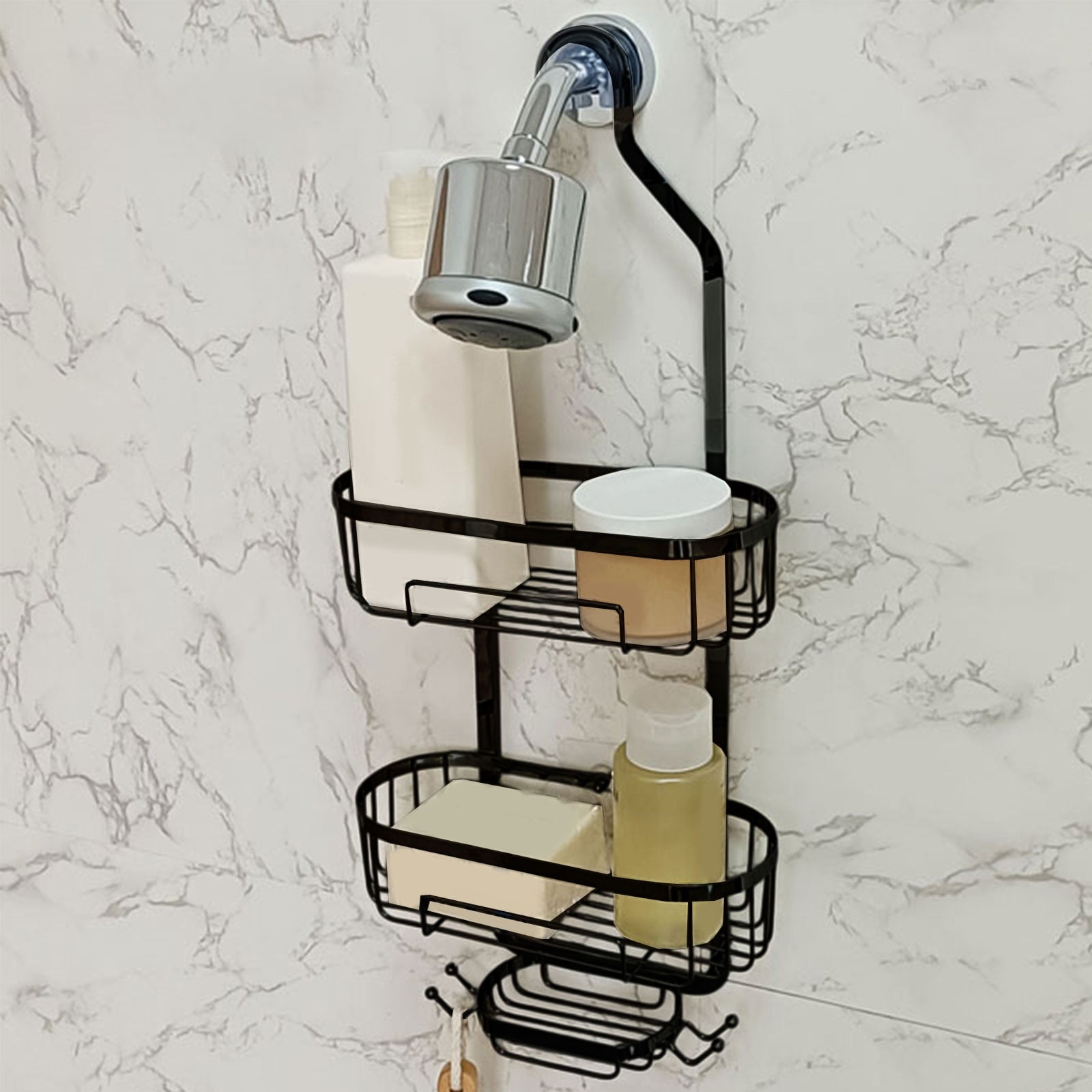 Stainless Steel 3-Tier Shower Caddy Over Shower Head Organizer with Adjustable Shelves for Bathroom Storage Towel Hooks 22 Inch Rustproof