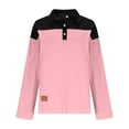 thumbnail image 4 of Homenesgenics Womens Tops Plus Size Spring Cotton-Linen Long Sleeve Collared Button-Up Color-Block Pullover Relaxed Fit Top/Shirt Pink S, 4 of 7