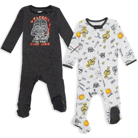 

Star Wars Yoda Darth Vader Stormtrooper Newborn Baby Boys 2 Pack Zip Up Sleep N Plays Newborn to Infant
