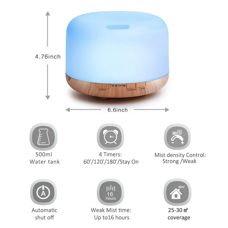 InnoGear 500ml Essential Oil Diffuser with Remote Control, Premium  Ultrasonic Aromatherapy Diffusers Scent Humidifier Vaporizer Auto-Off Timer  for