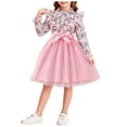thumbnail image 2 of Girls Shirt Dress Floral Printed Long Sleeve Ruffle Lapel Collar Belted Clothes Little Girl Mesh Tutu Party Princess Dress Pink 4-5 Years, 2 of 7