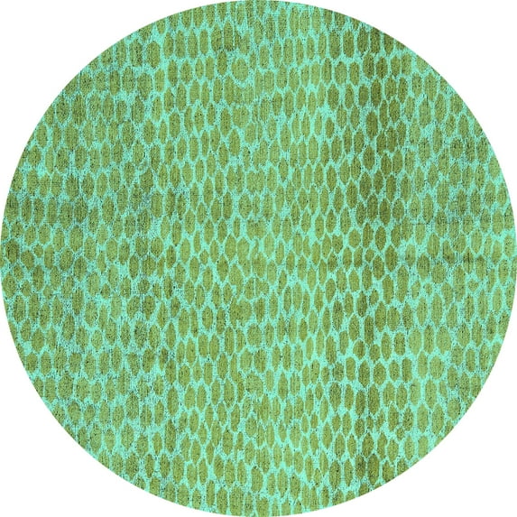 Ahgly Company Machine Washable Indoor Round Abstract Turquoise Blue Modern Area Rugs, 8' Round