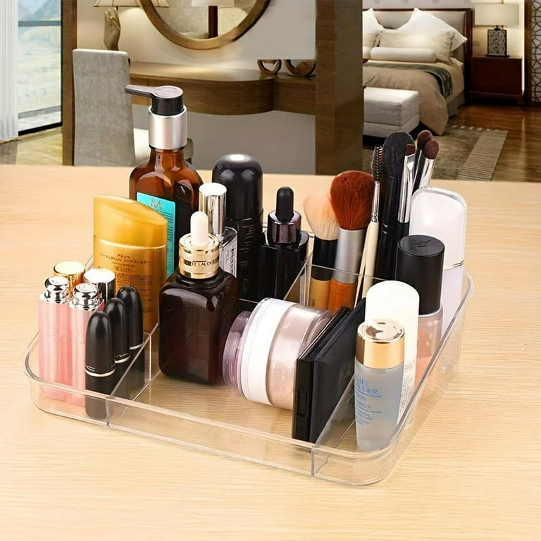 Small Makeup Organizer, Slim Cosmetic Display Case,multifunctional Desktop  Stationery Storage Tray,clear Acrylic Skincare Organizers For Bathroom Coun