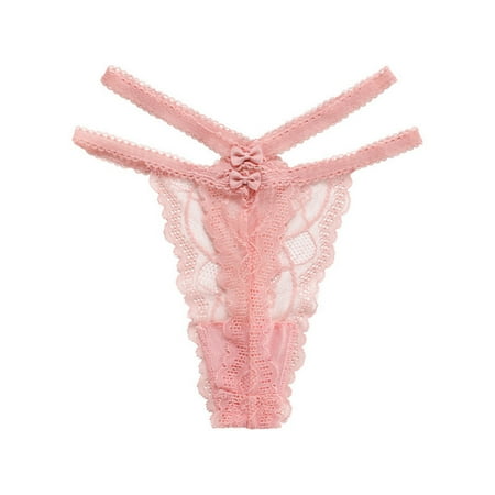 

EHTMSAK Women s G String Thong Low Rise Breathable Strappy Sexy Lace Panties Pink L