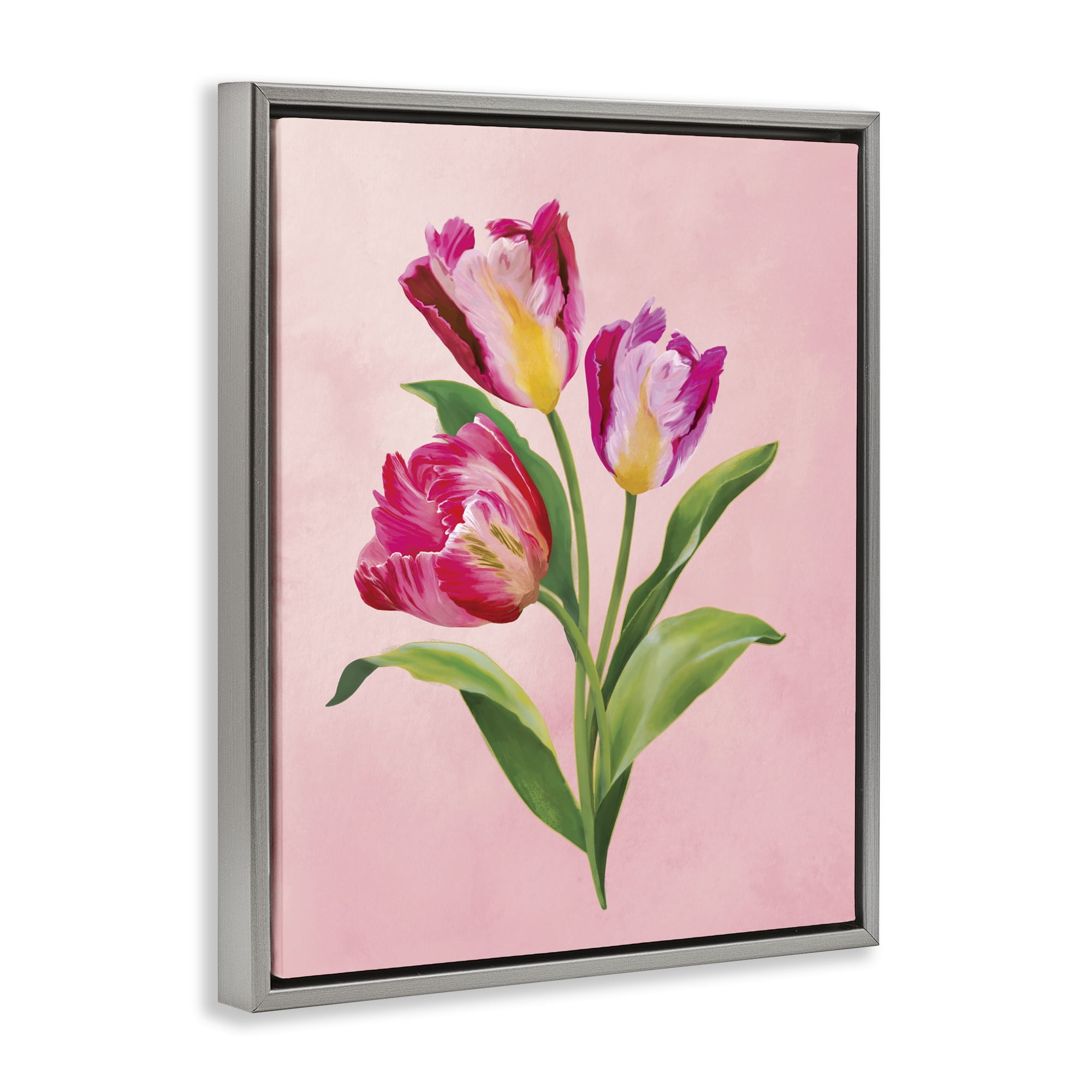 Stupell Industries Vibrant Magenta Tulips Gray Framed Floater Canvas Wall Art, design by Diane Neukirch