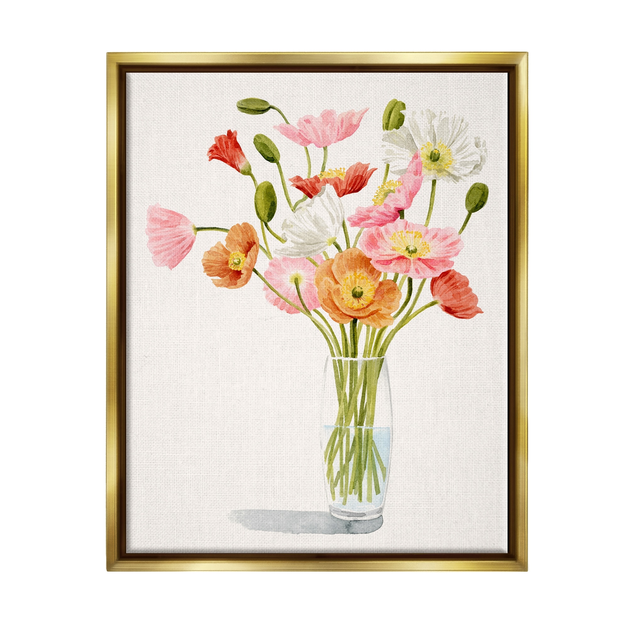 Stupell Industries Vivid Poppies Glass Floral Bouquet Arrangement Metallic Gold Framed Floating Canvas Wall Art, 24x30, by Grace Popp