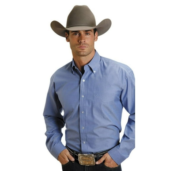 Western Shirt Mens L/S Solid Button Blue 11-001-0566-0023 BU