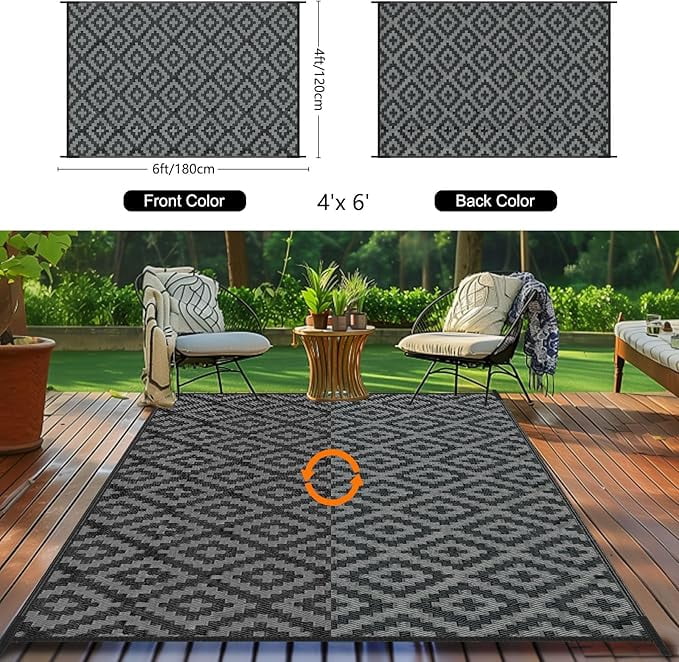 Outdoor Waterproof Patio Rug, Plastic Straw Carpet for Patio, Camping, Deck, RV