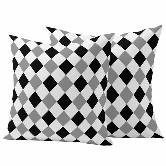 Outdoor Waterproof Pillow Covers Black White Gray Diamond Decorative Throw Pillow Protectors,Pillowcase Cushion Cases for Patio Sofa Garden Couch,16x16in,Pack of 2