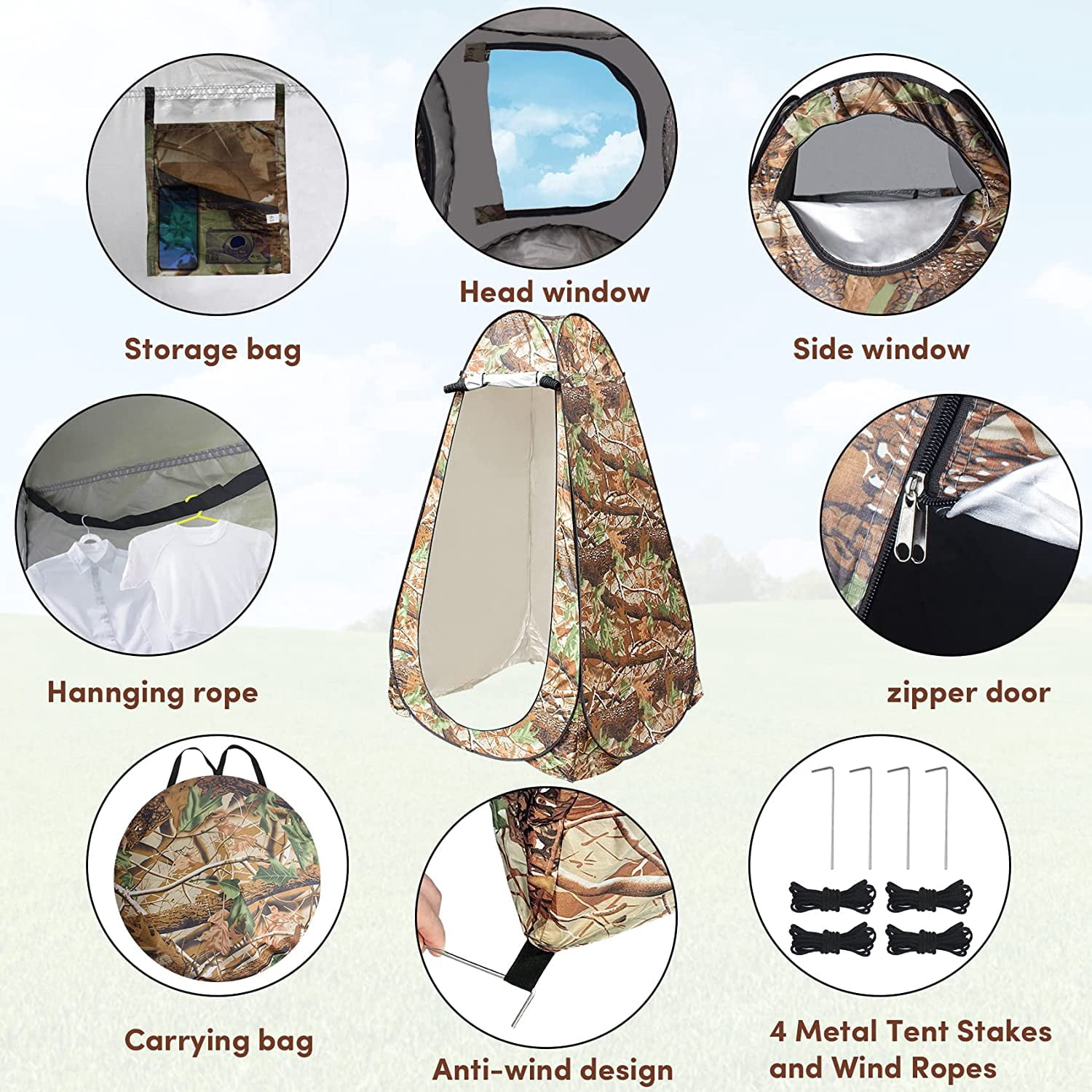 GVDV Portable Pop up Privacy Shower Tent Spacious Changing Room for Camping Hiking Beach Toilet Shower Bathroom