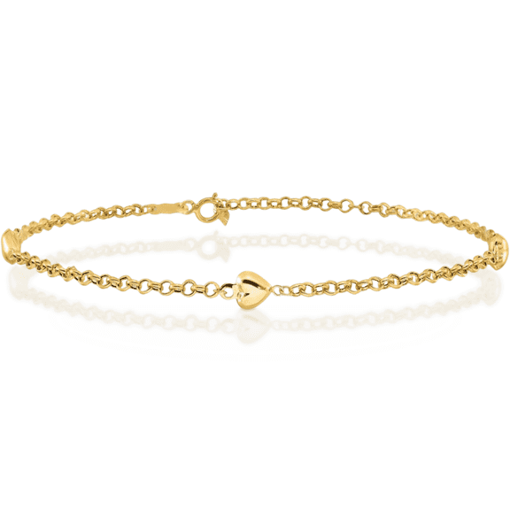14K Solid Yellow Gold Heart Anklet Summer Beach Foot Ankle Bracelet