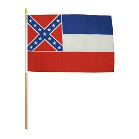 2 Ct Mississippi 12" x 18" Flag on 24" Wooden Stick