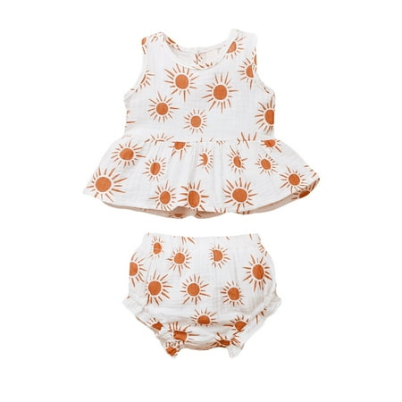 

Binpure Baby Girl’s Daisy/Sun Printed Vest and Triangle Short Pants Suit