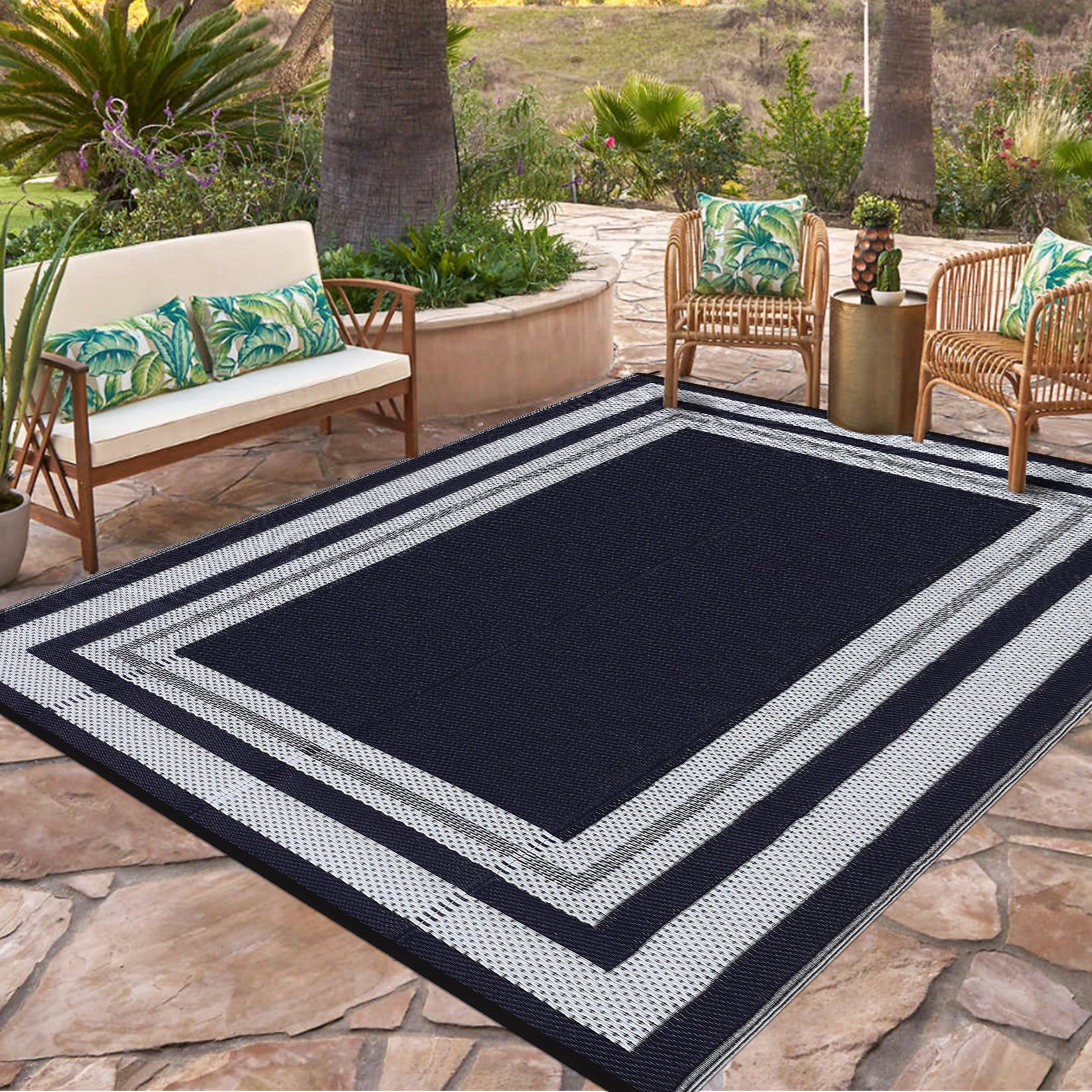 FairOnly 9'x12'Modern Outdoor Rugs Stain Resistant Portable Carpet for RV Trip Beach