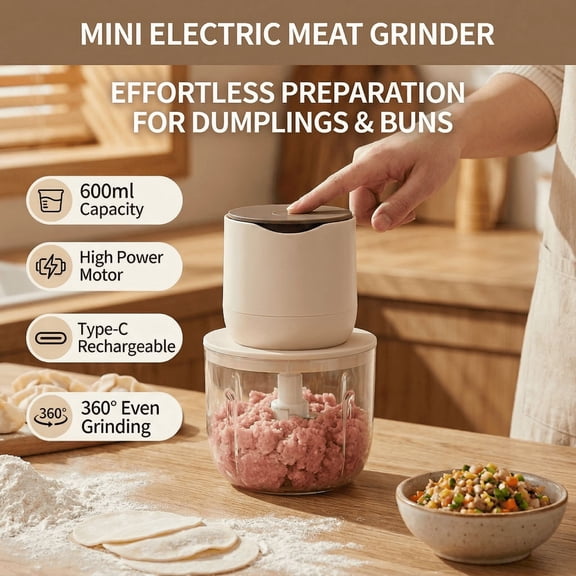 MOCCA HOUSE Wireless meat grinder USB charging, 600ml large capacity 100W high-power household electric multi-function food processor, minced meat mixer, juicer, ice crusher