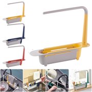 Kitchen Over Sink Shelf Rack,Expandable Adjustable Storage Drain Basket Rack Soap Holder for Home Kitchen-Yellow