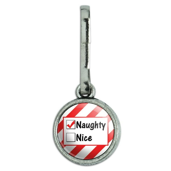 Naughty Not Nice Christmas Funny Antiqued Charm Clothes Purse Backpack Zipper Pull