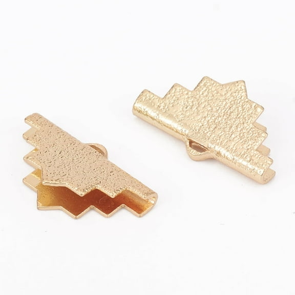 5pc Brass Ribbon Crimp Ends Long-Lasting Plated Rough Triangle Light Gold 11.5x20mm Hole: 0.8mm