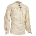 thumbnail image 2 of AWZXDE Men's Solid Color Half Button Placket Sweatshirt with Drawstring, Ethnic Style Long Sleeve Shirt Beige,XXXXXL, 2 of 8