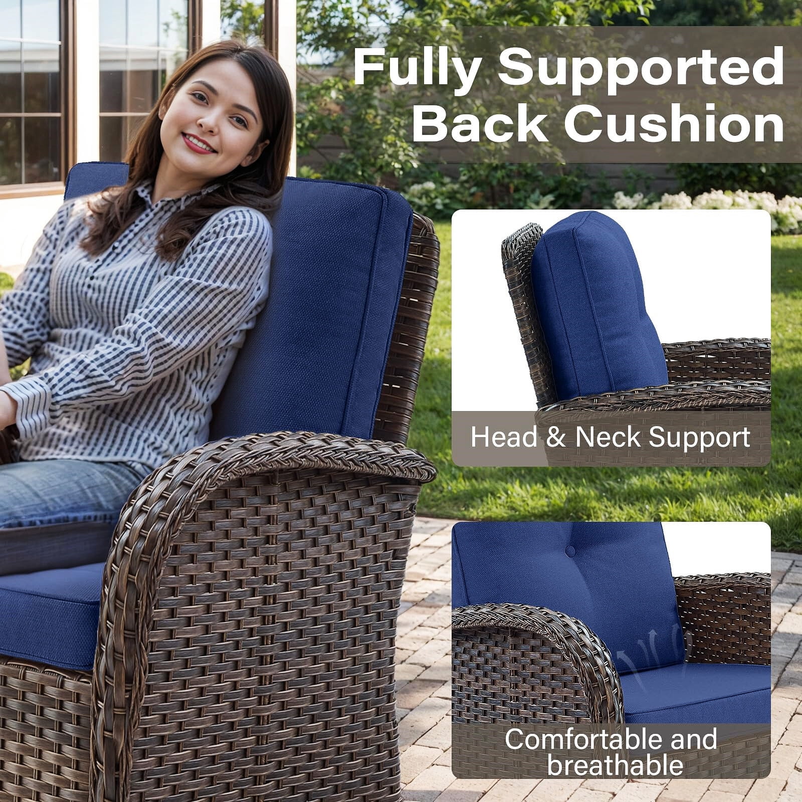 Bellefurn 5 Pieces Outdoor Patio Furniture Sets with Swivel Rocker Chairs Rattan Glider Loveseat and Coffee Table,Wicker Outdoor Conversation Sets for Porch Deck Backyard Poolside
