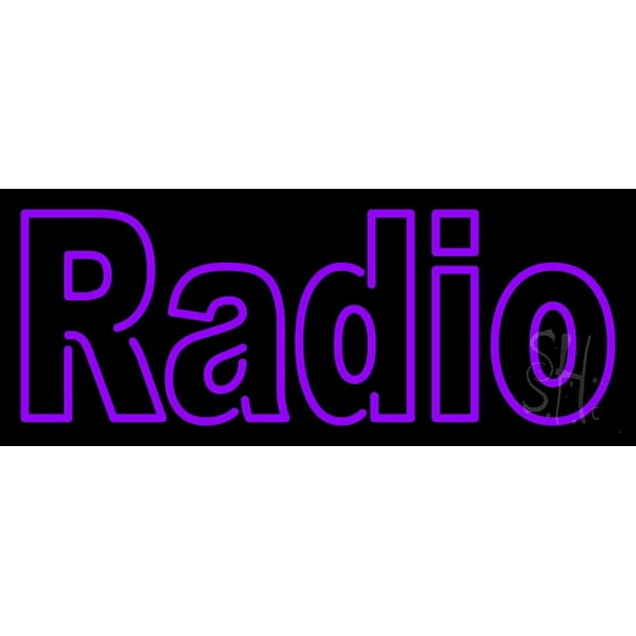 Double Stroke Radio LED Neon Sign 10 x 24 - inches, Clear Edge Cut Acrylic Backing, with Dimmer - Bright and Premium built indoor LED Neon Sign for Computer & Electronics store decor.