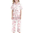 thumbnail image 3 of Girls 3Pcs Pajamas Button-Down Pjs Short Sleeve Top Shorts & Long Pants Cute Patterns Valentine's Day Pajama Sets Nightwear Loungewear for 4t-15years Sleepwear Nighty, 3 of 5