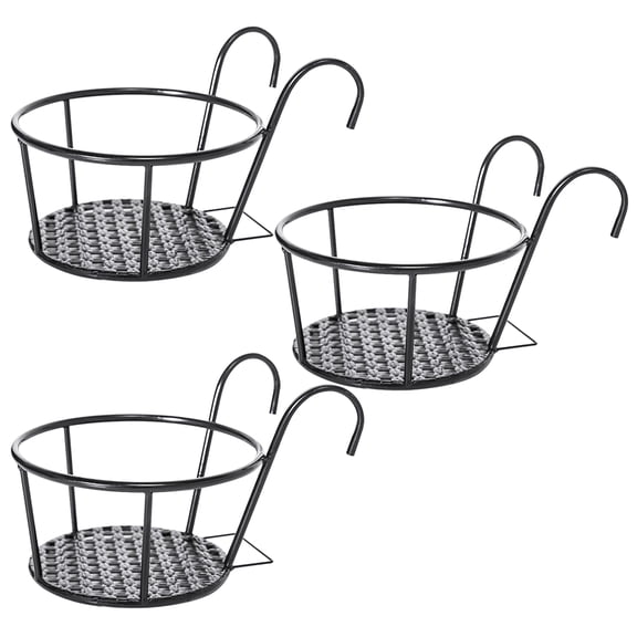 Gymnture 3pcs Hanging Railing Planter Flower Pot Holders for Fence Balcony (Black)