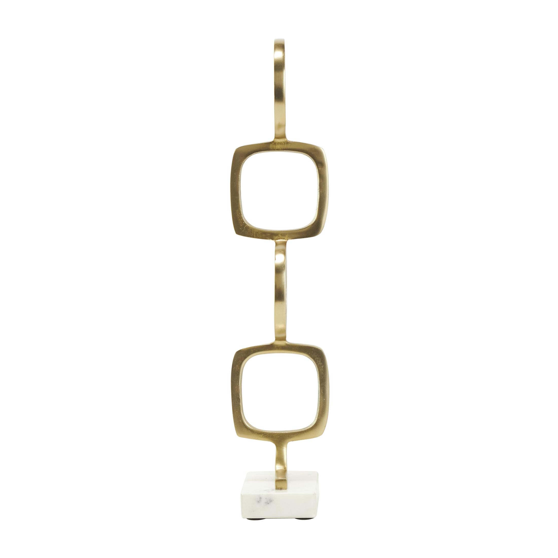 28", 19"H Gold Aluminum Metal Stacked Geometric Rings Abstract Sculpture with Marble Bases, by DecMode (2 Count)